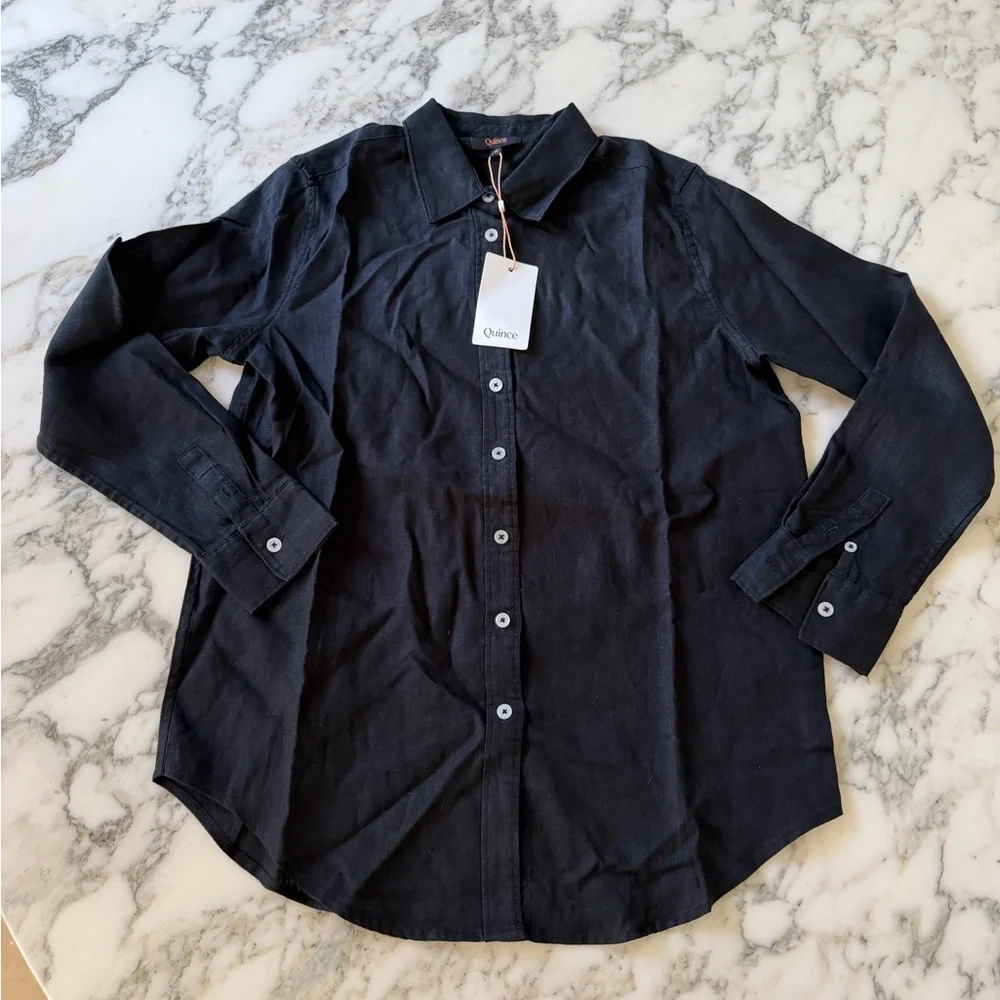 NWT Quince Black 100% European Linen Long Sleeve Button Up Shirt Sz XS - Picture 5 of 6